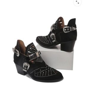 MARCELA MIDbLOCK HEEL J. ADAMS BLACK WESTERN DESIGN LAZER CUT DESIGN SZ 10.5-11